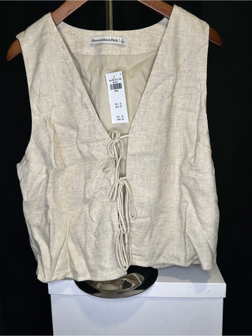 Abercrombie & Fitch Beige Linen-Blend Tie Front Vest